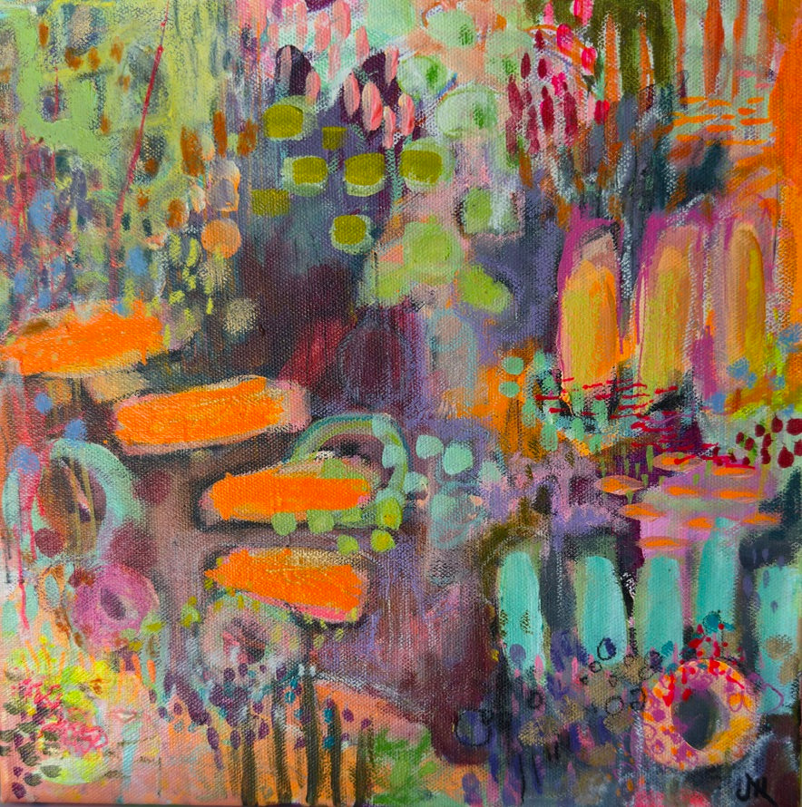 "Fanciful Dream" Acrylic, Multimedia, Colorful Designer Wall Art Floral Garden