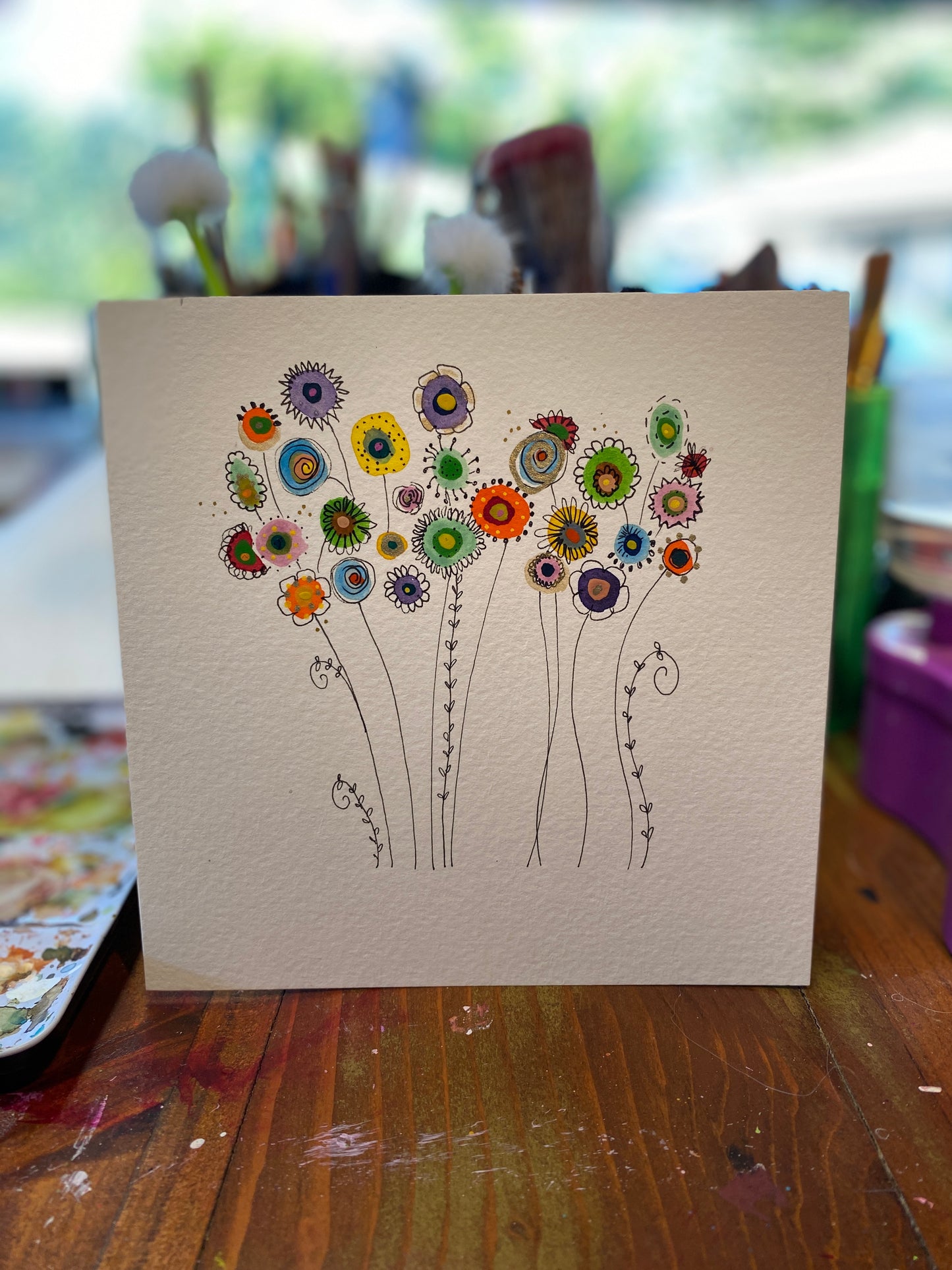 "Dancing Flowers" Whimsy Original Art