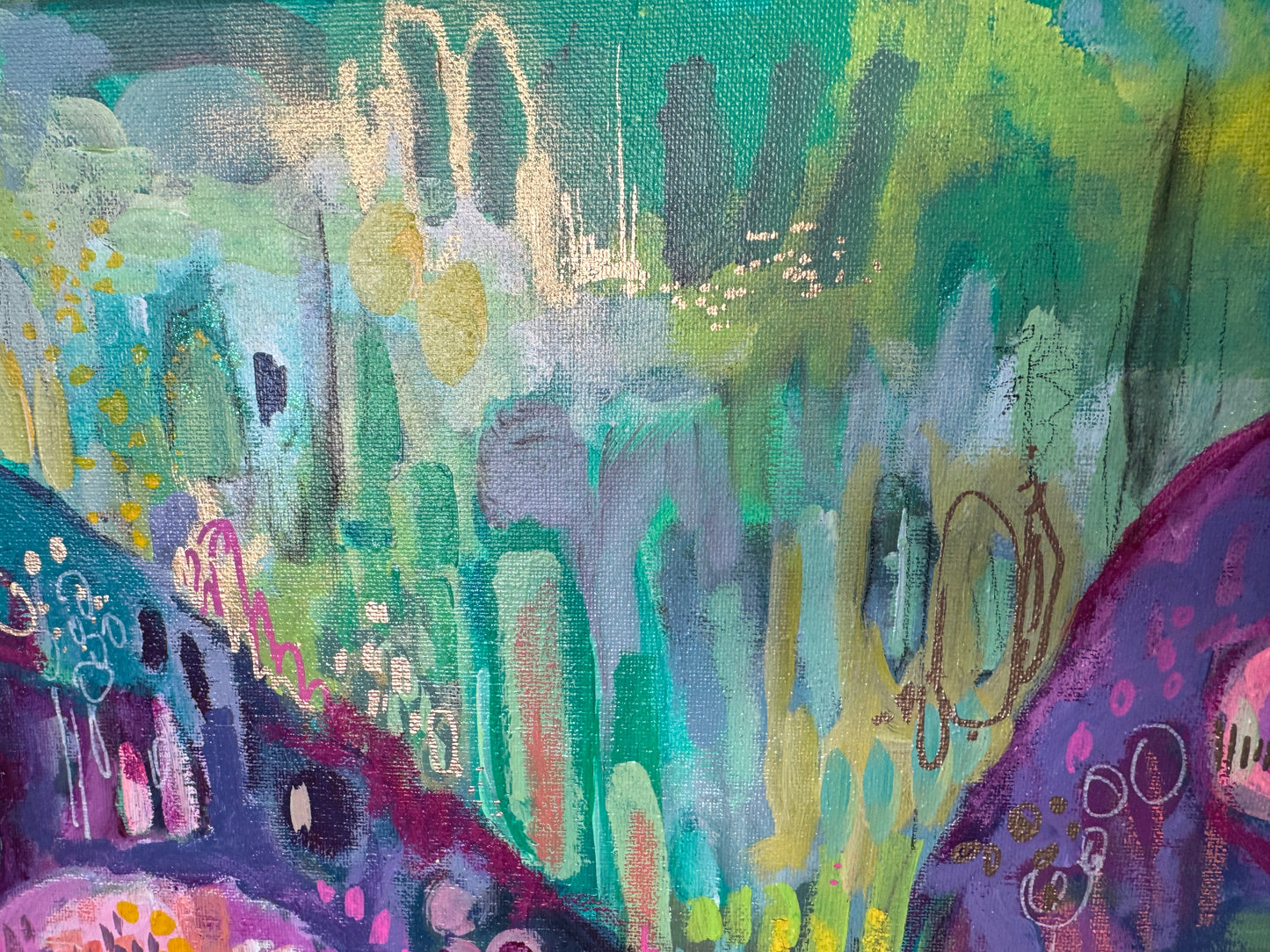 "Hills and Valleys" Acrylic, Multimedia, Colorful Designer Wall Art Gold