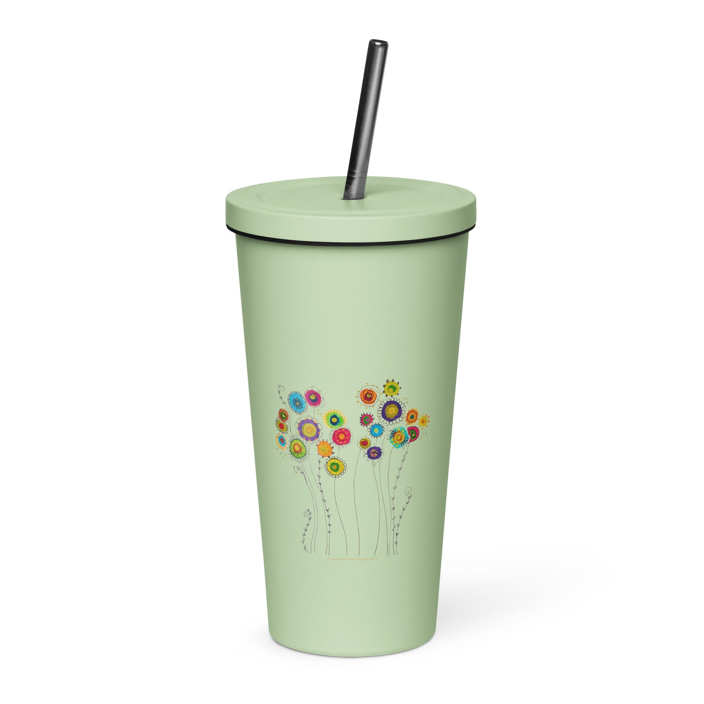 Insulated tumbler with a straw - Dancing Flowers