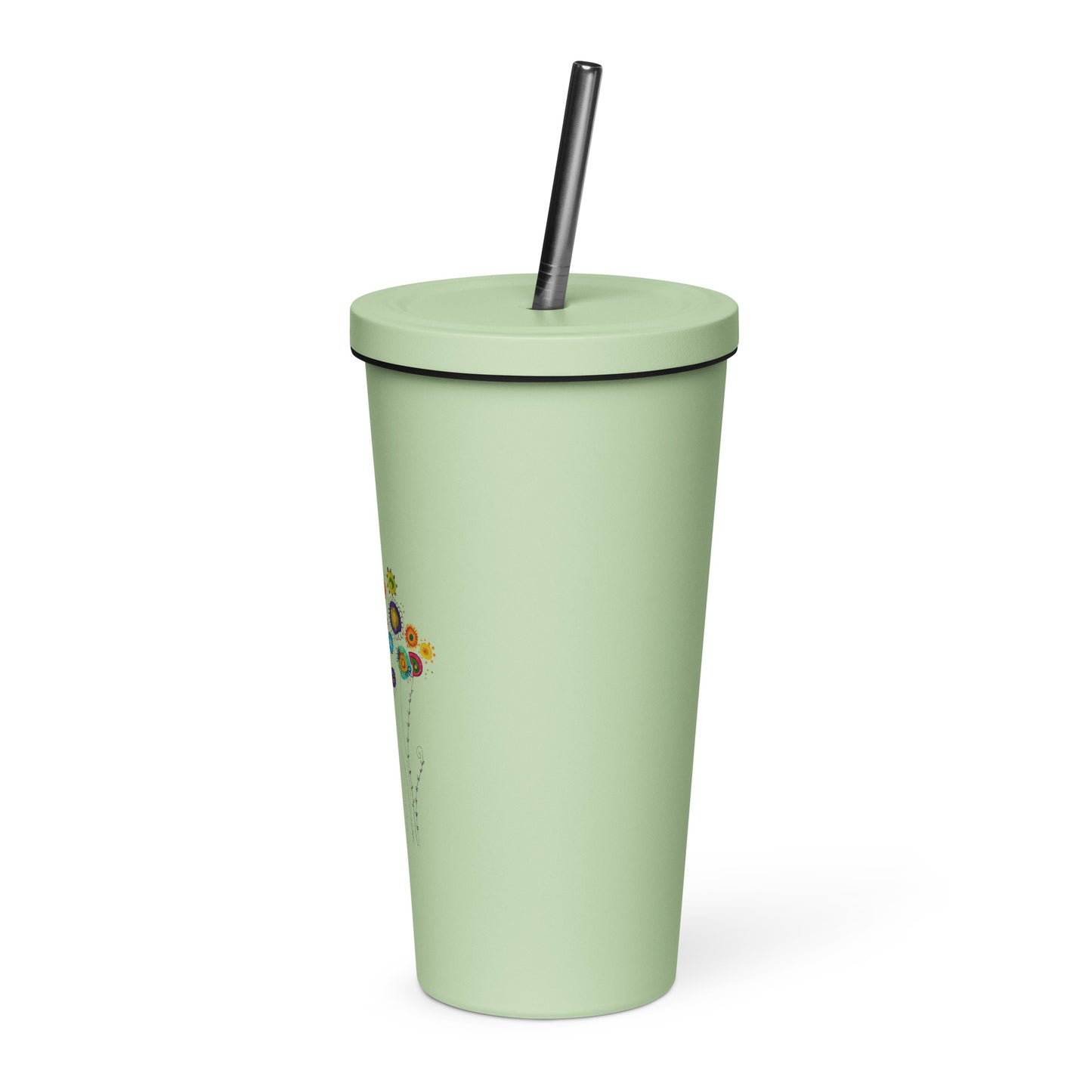 Insulated tumbler with a straw - Dancing Flowers