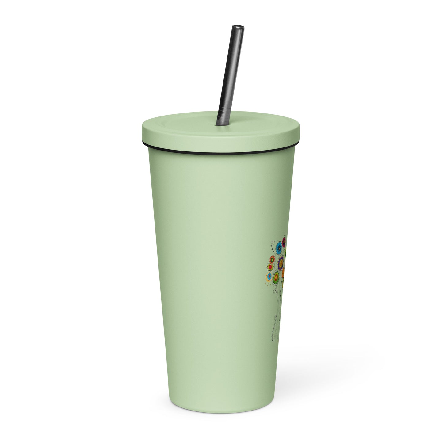 Insulated tumbler with a straw - Dancing Flowers