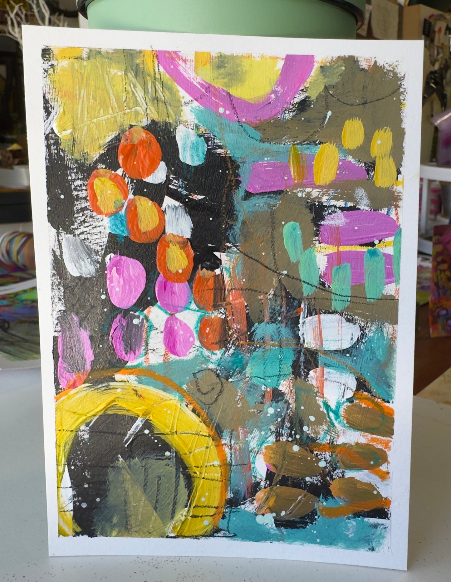 "Mini Joy II" Acrylic, Multimedia, Colorful Designer Wall Art Floral Garden Forest Nature