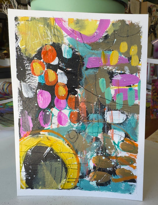 "Mini Joy II" Acrylic, Multimedia, Colorful Designer Wall Art Floral Garden Forest Nature
