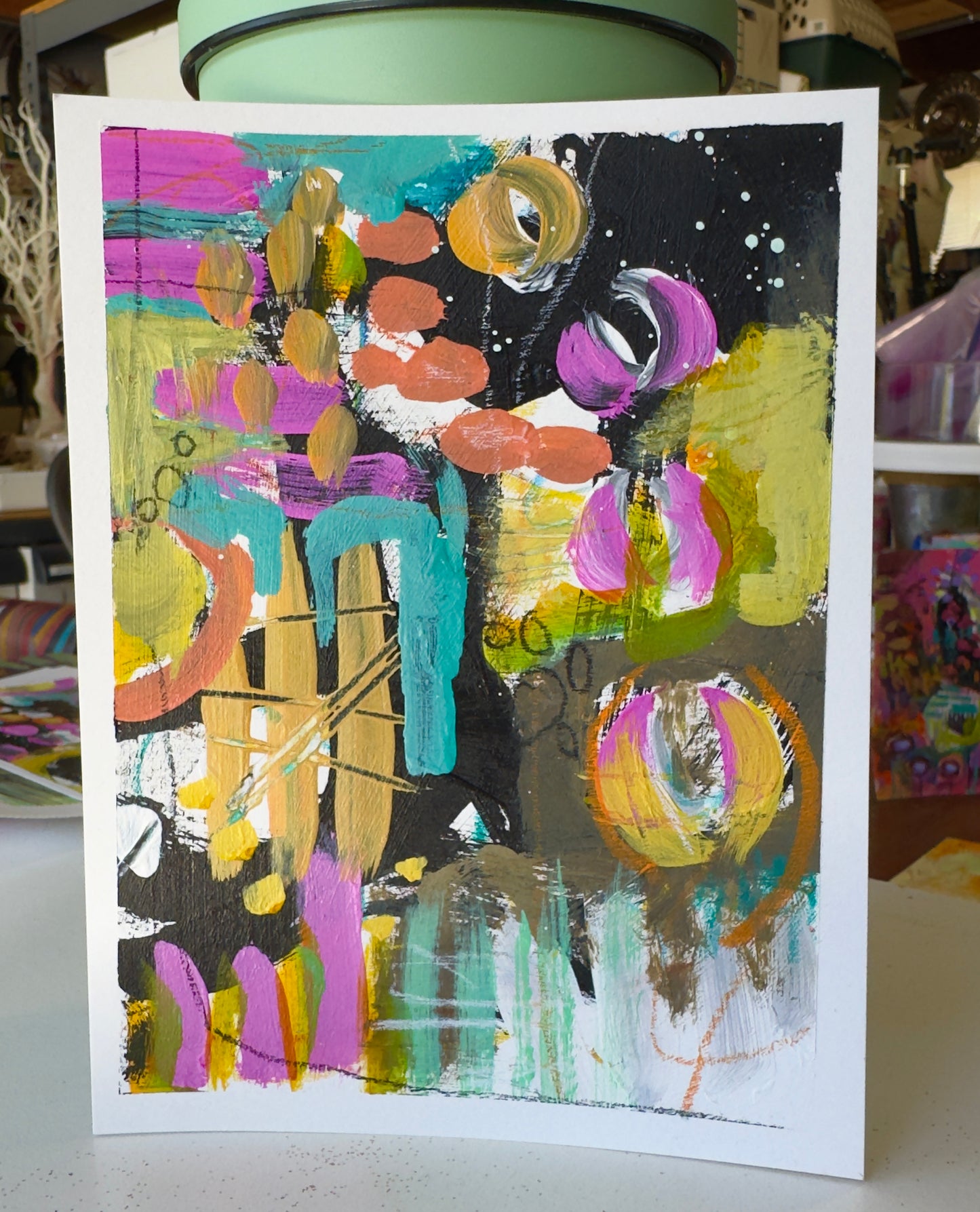 "Mini Joy" Acrylic, Multimedia, Colorful Designer Wall Art Floral Garden Forest Nature