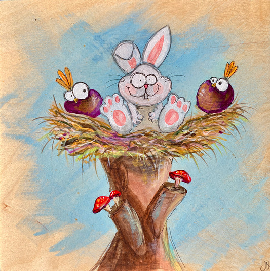 "Nesting Bunny" Whimsy Original Art