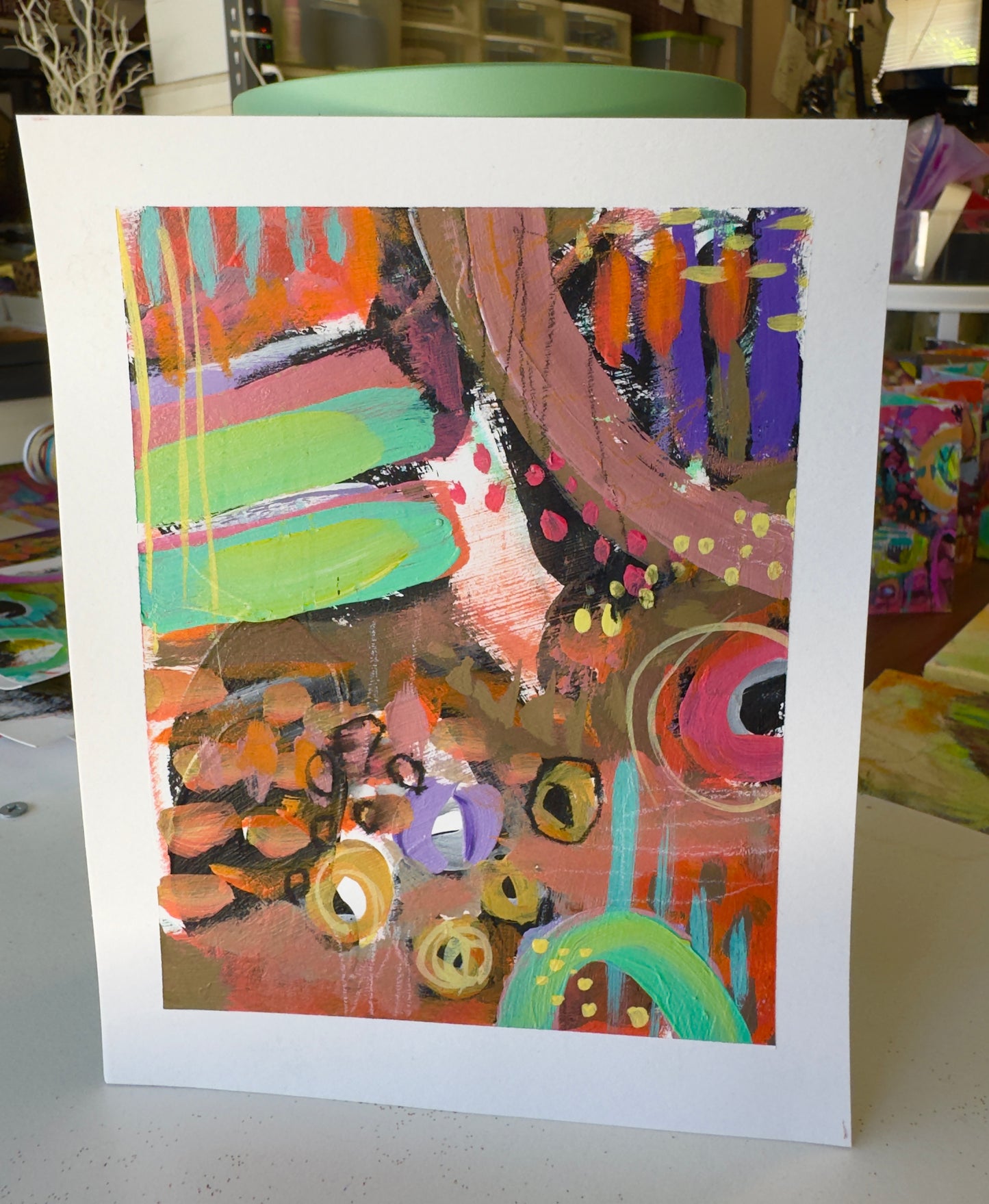 "Mini Joy IV" Acrylic, Multimedia, Colorful Designer Wall Art Floral Garden Forest Nature