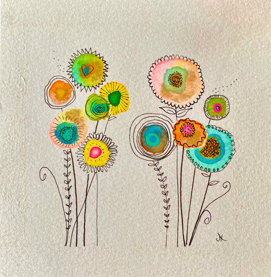 "Dancing Flowers" Whimsy Original Art