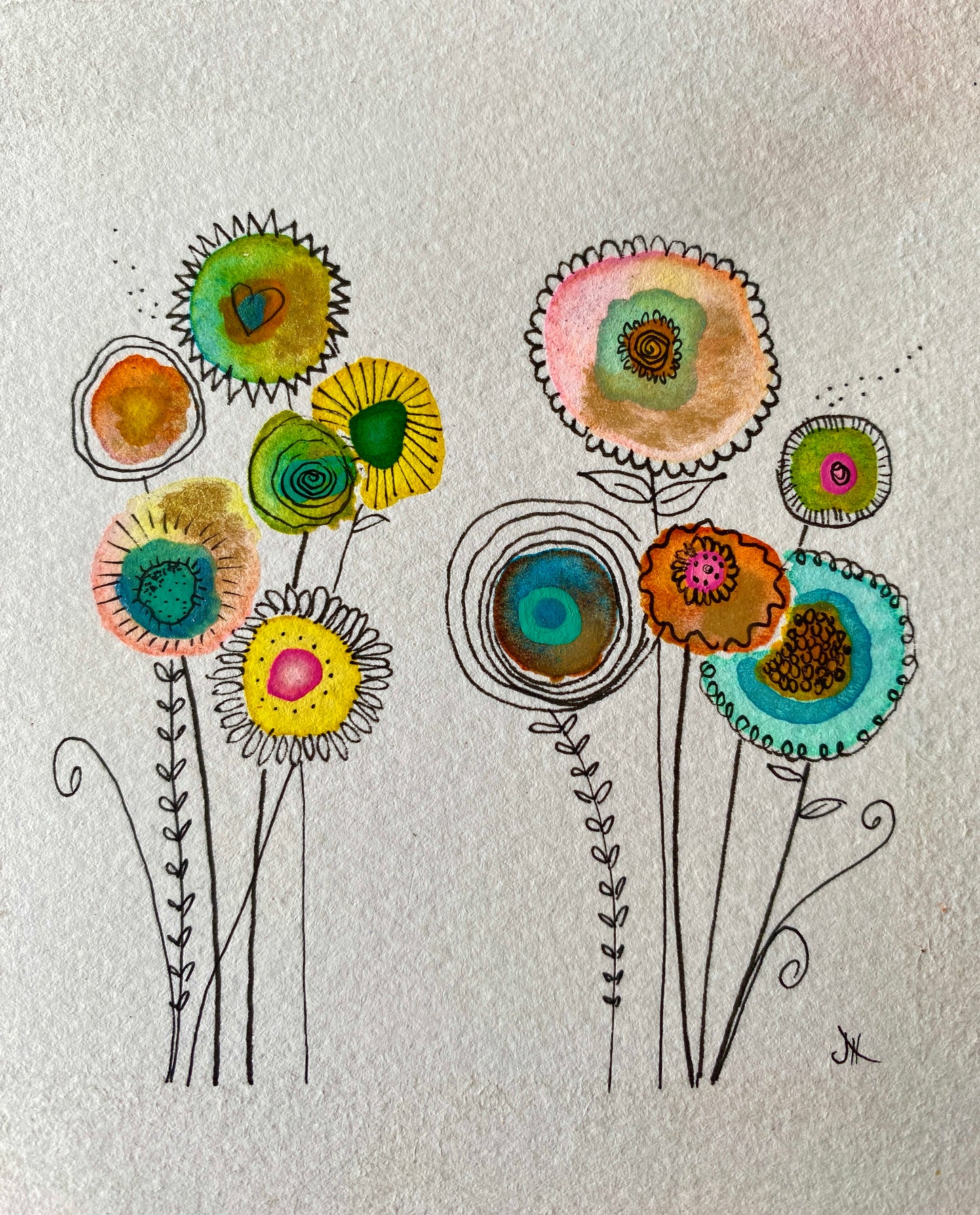 "Dancing Flowers" Whimsy Original Art