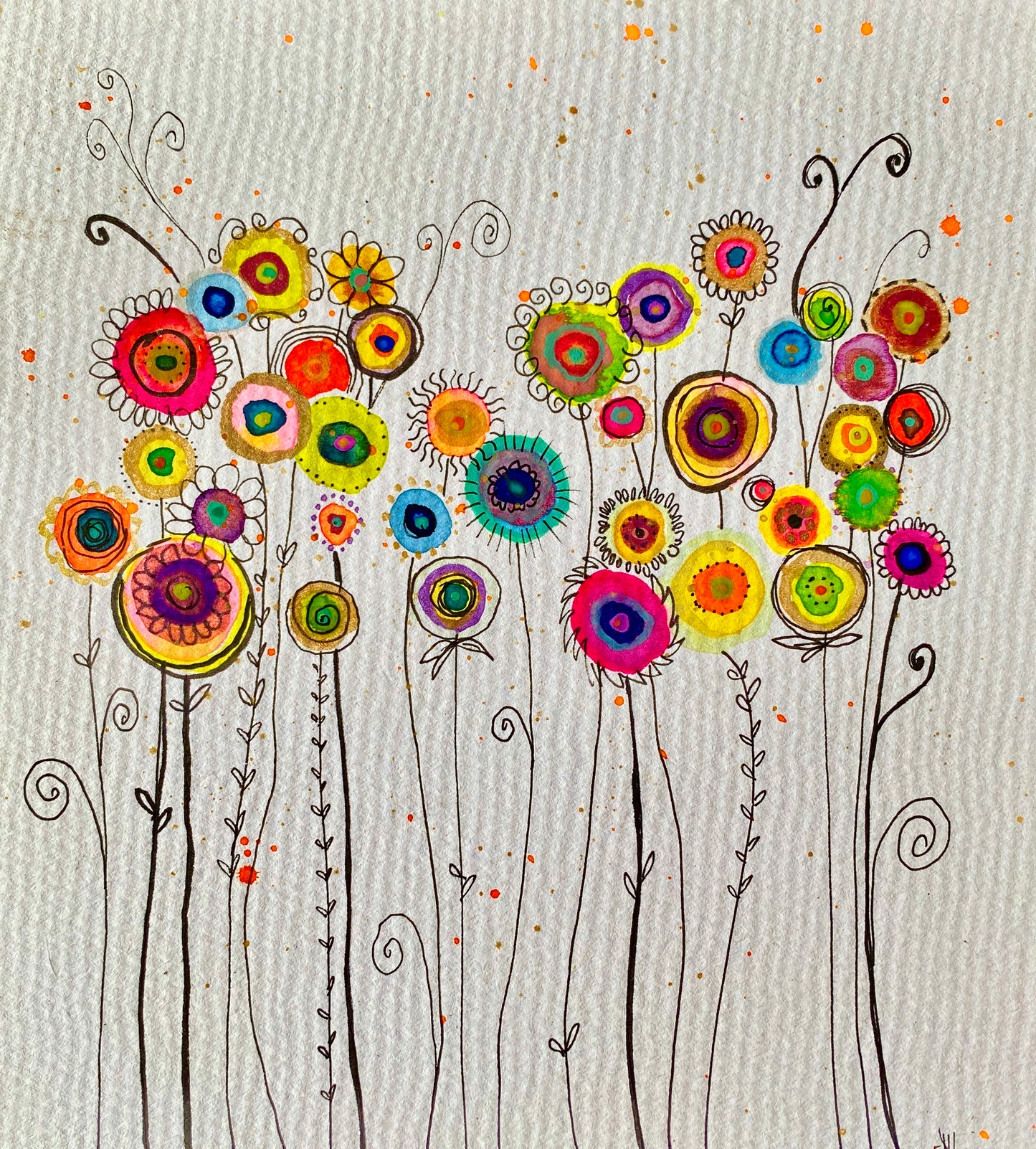 "Dancing Flowers" Whimsy Original Art