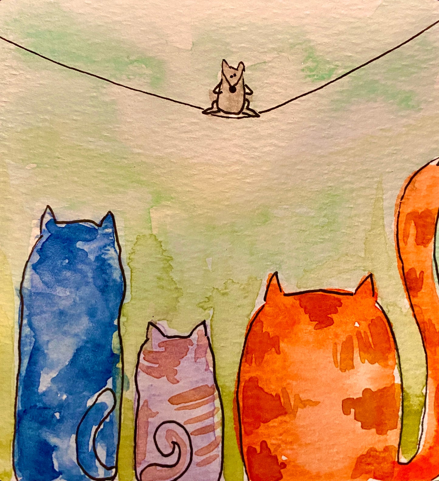 "Teeny Watercolor Friends" Whimsy Original Art