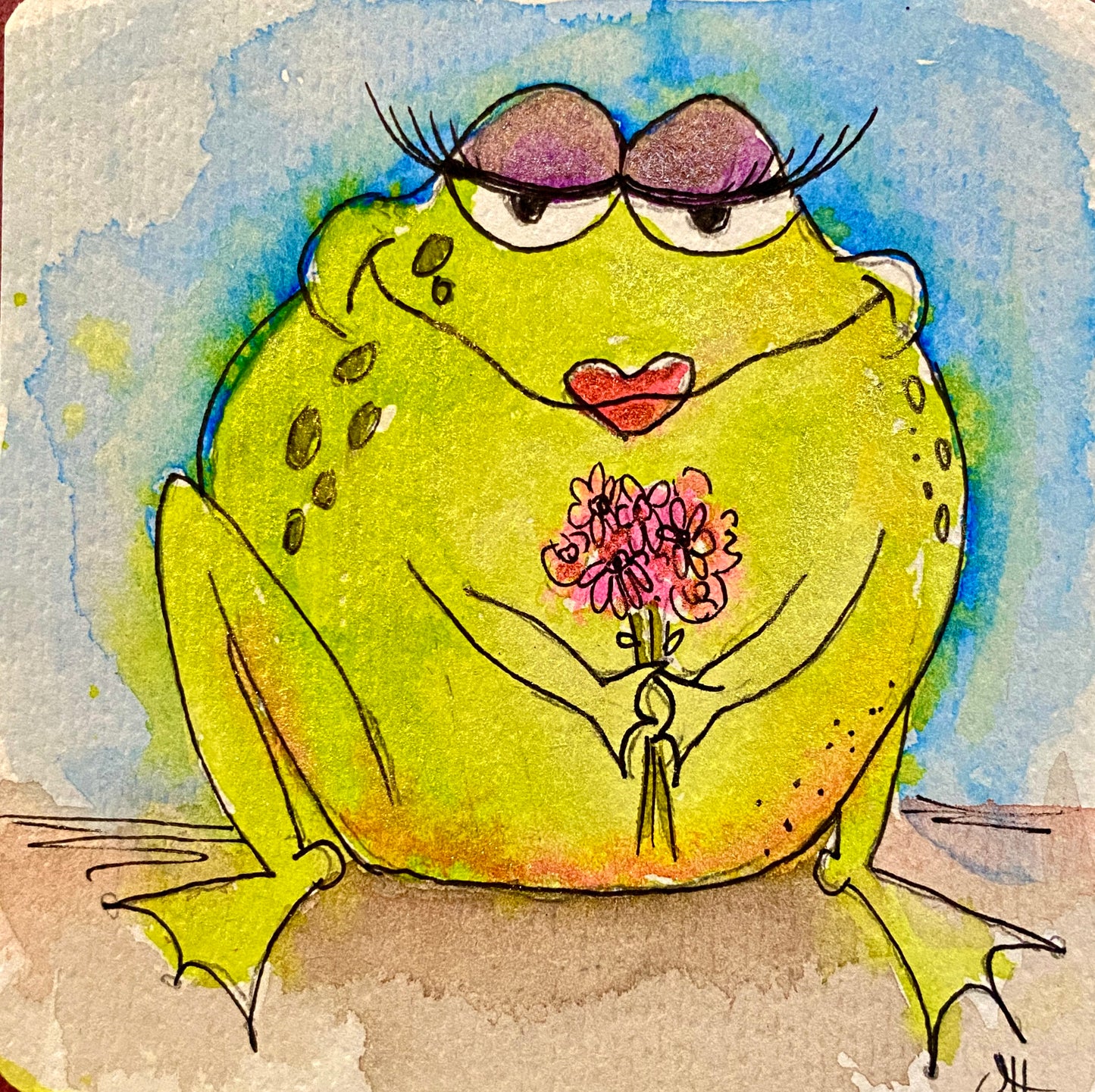 "Teeny Watercolor Friends" Whimsy Original Art