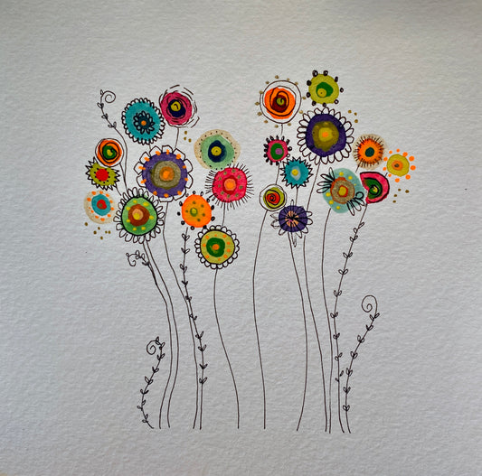 "Dancing Flowers" Whimsy Original Art