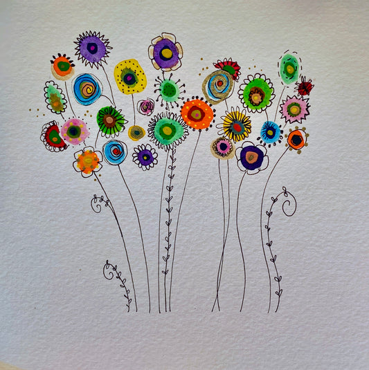 "Dancing Flowers" Whimsy Original Art