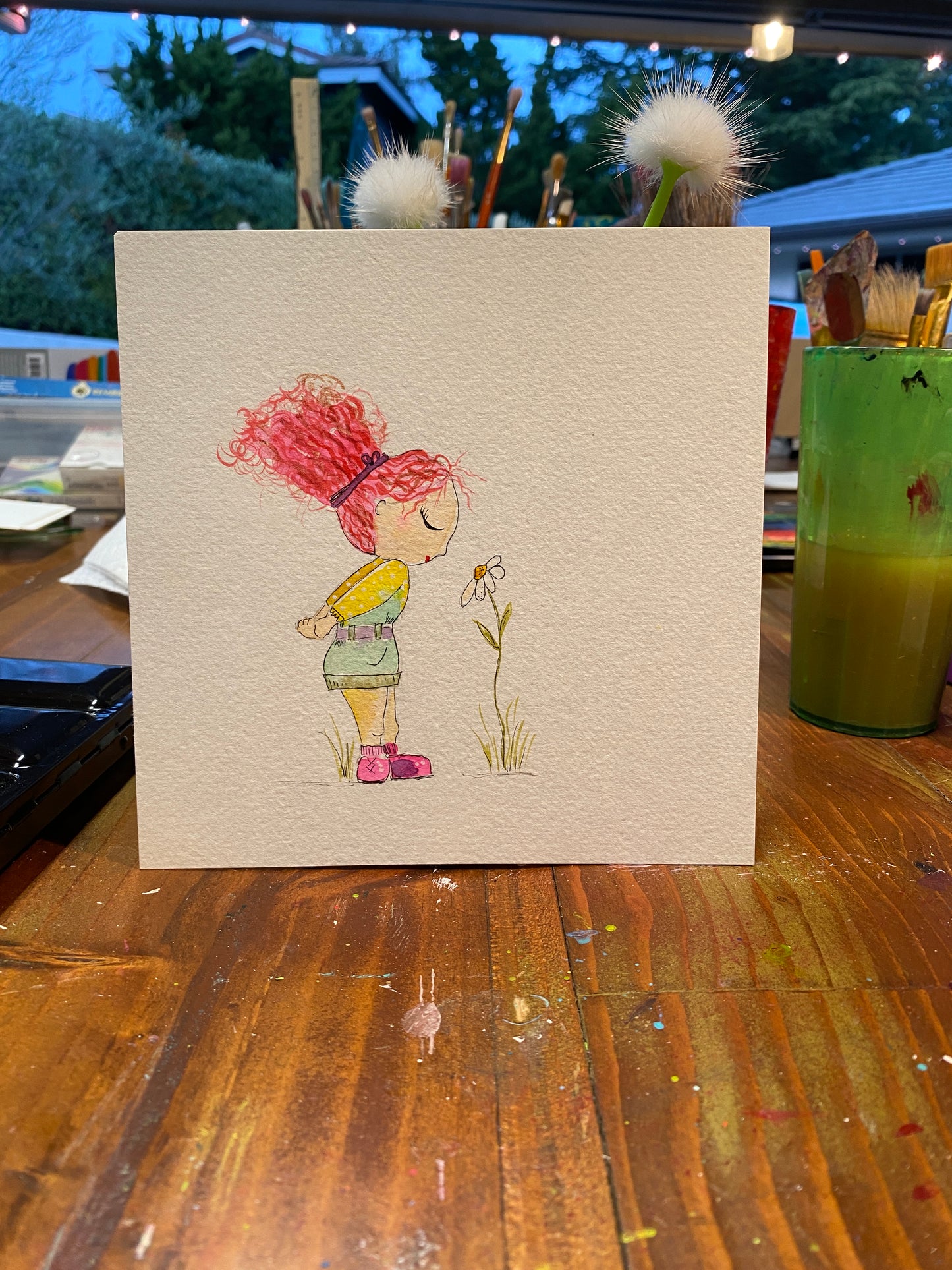 "Teeny Watercolor Friends" Whimsy Original Art