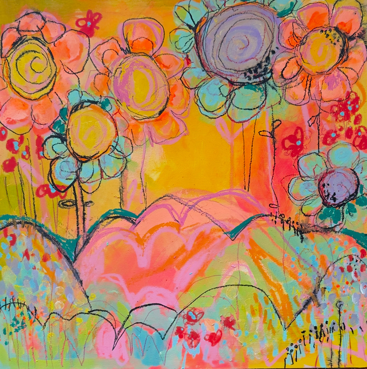 "Sherbet Wonderland" Acrylic, Multimedia, Colorful Designer Wall Art Original
