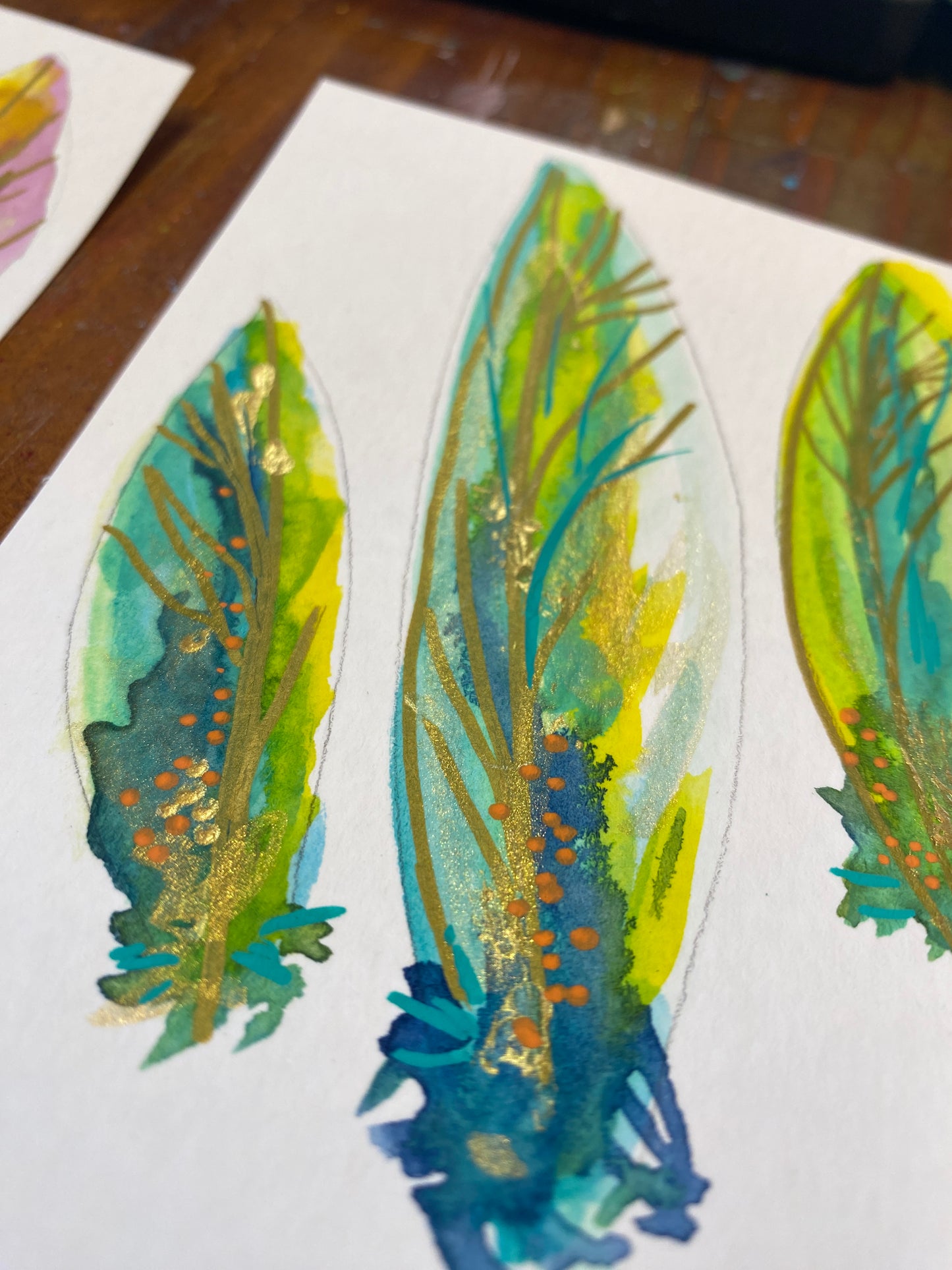 "Magical Watercolor Feathers " Whimsy Original Art