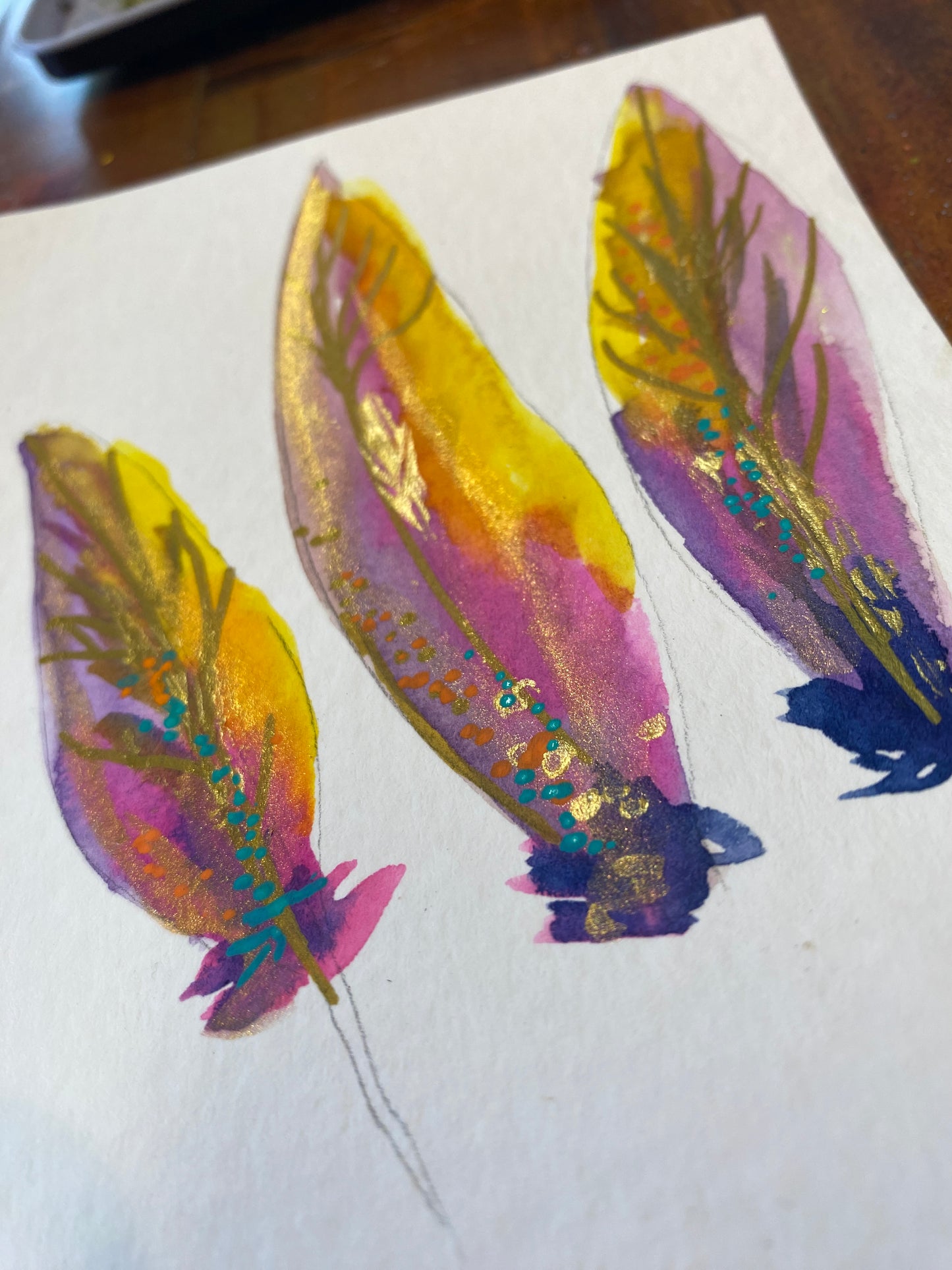 "Magical Watercolor Feathers " Whimsy Original Art