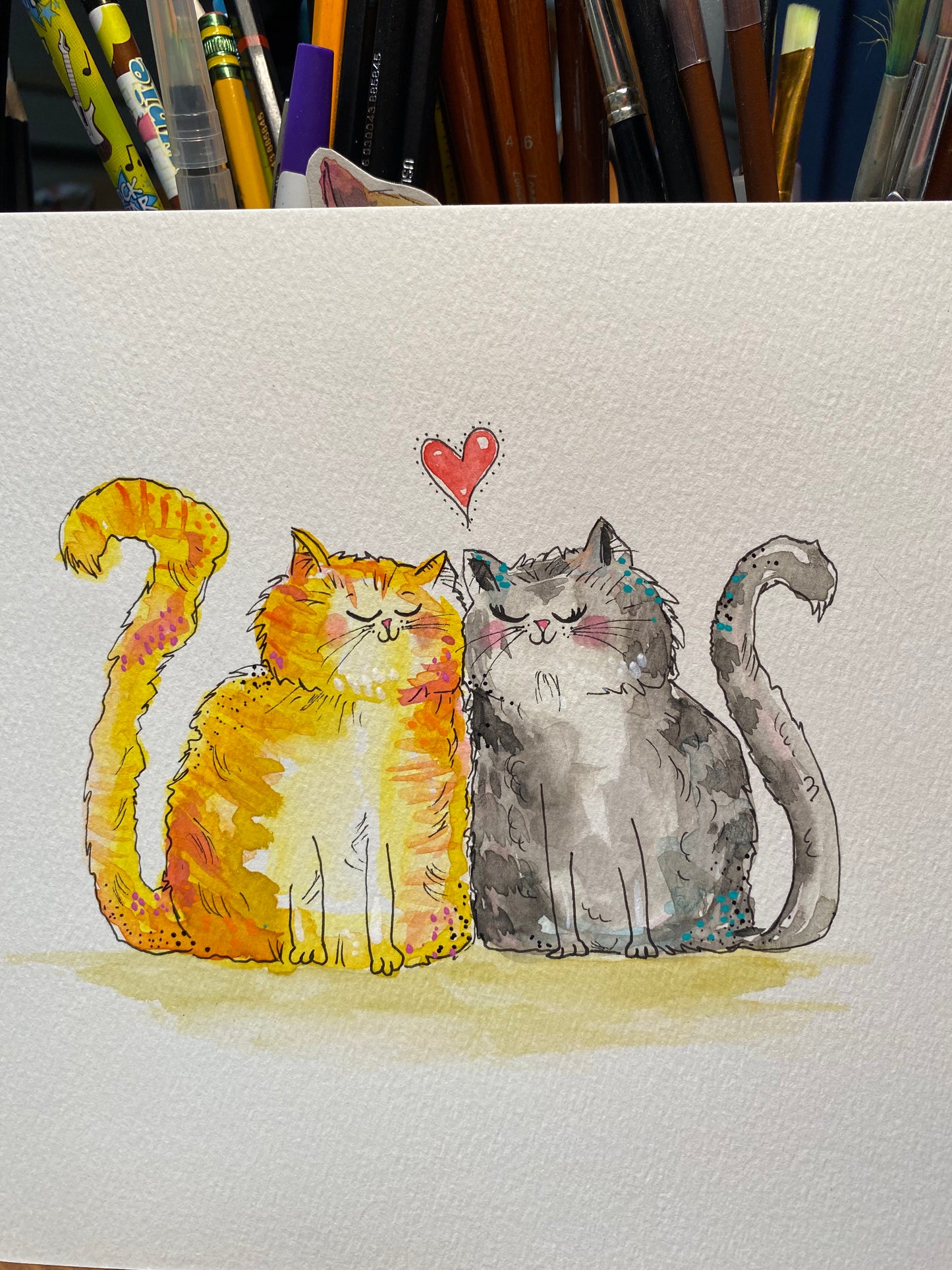 "Watercolor Friends" Whimsy Original Art - Personalized - Pet Portrait