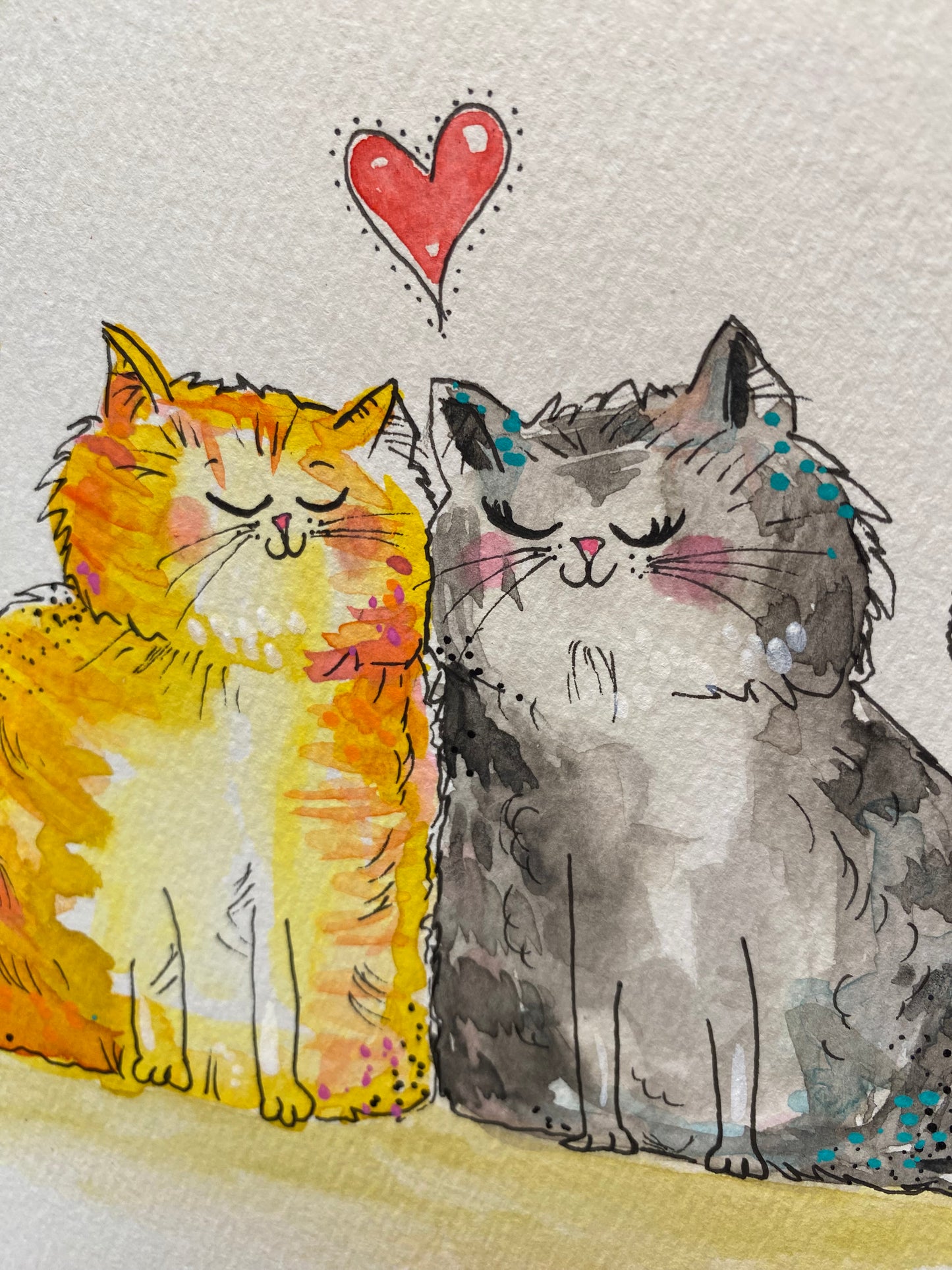 "Watercolor Friends" Whimsy Original Art - Personalized - Pet Portrait