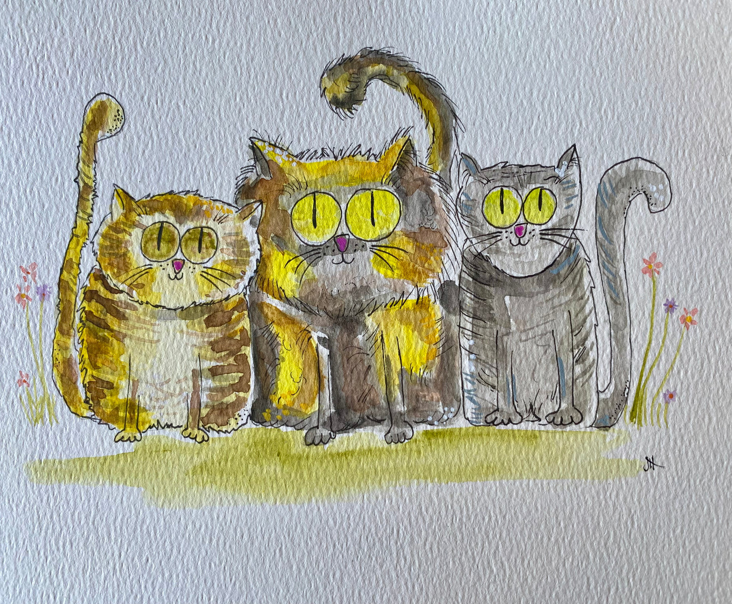 "Watercolor Friends" Whimsy Original Art - Personalized - Pet Portrait