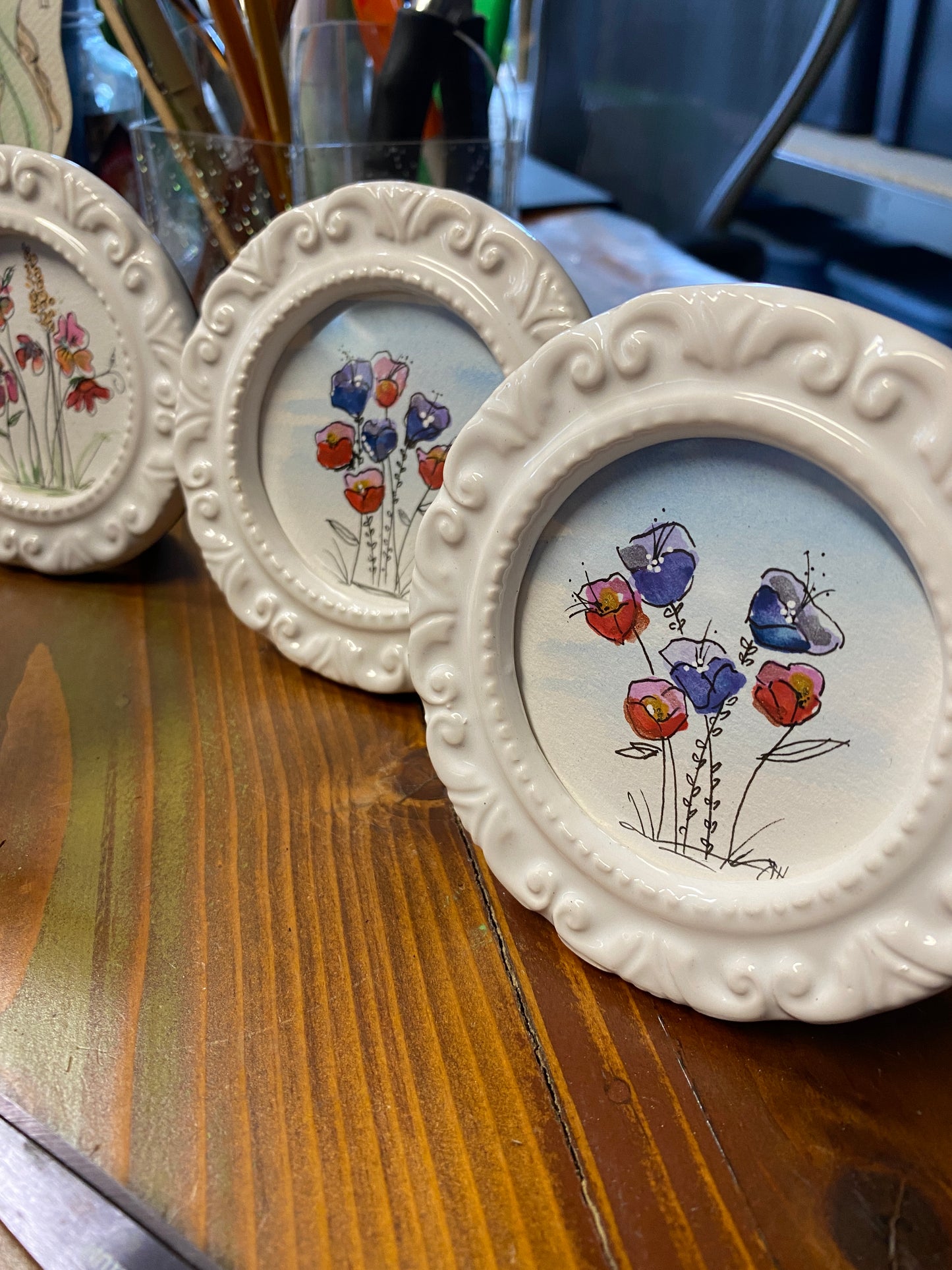 "Teeny Watercolor Florals in frames" Whimsy Original Art