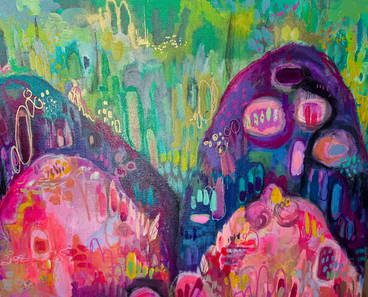 "Hills and Valleys" Acrylic, Multimedia, Colorful Designer Wall Art Gold