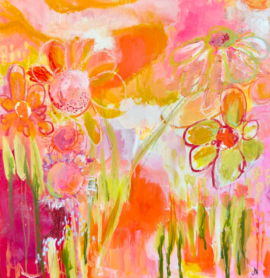 "Pure Joy" Acrylic, Multimedia, Colorful Designer Wall Art Floral