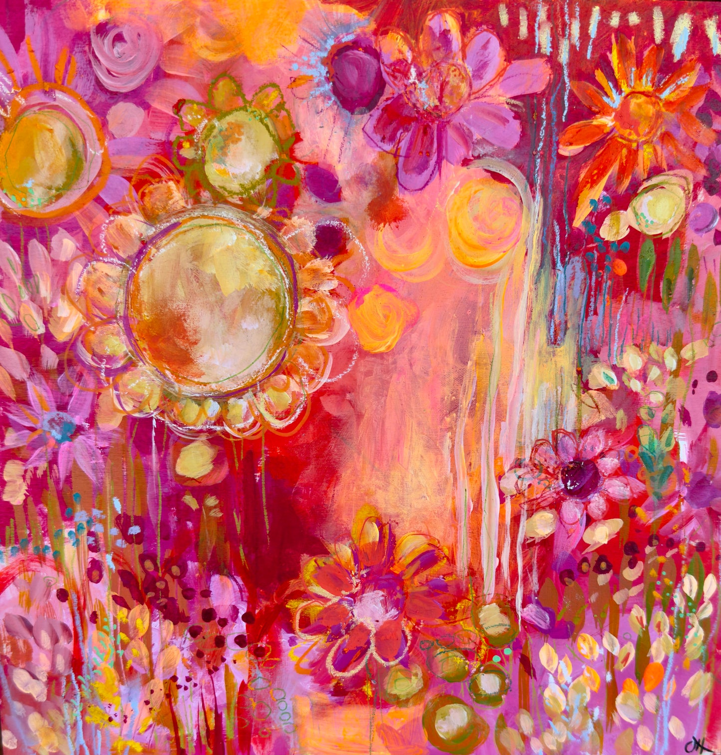 "Jumping Delight" Acrylic, Multimedia, Colorful Designer Wall Art Floral (Copy)