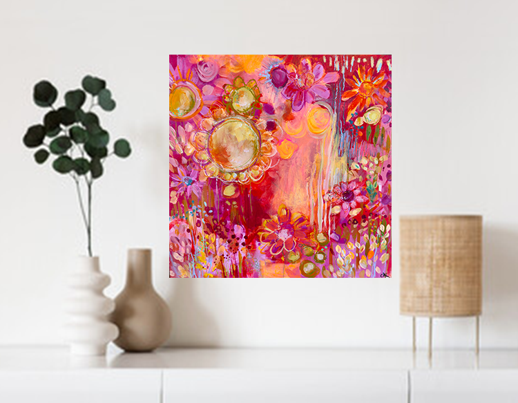 "Jumping Delight" Acrylic, Multimedia, Colorful Designer Wall Art Floral (Copy)