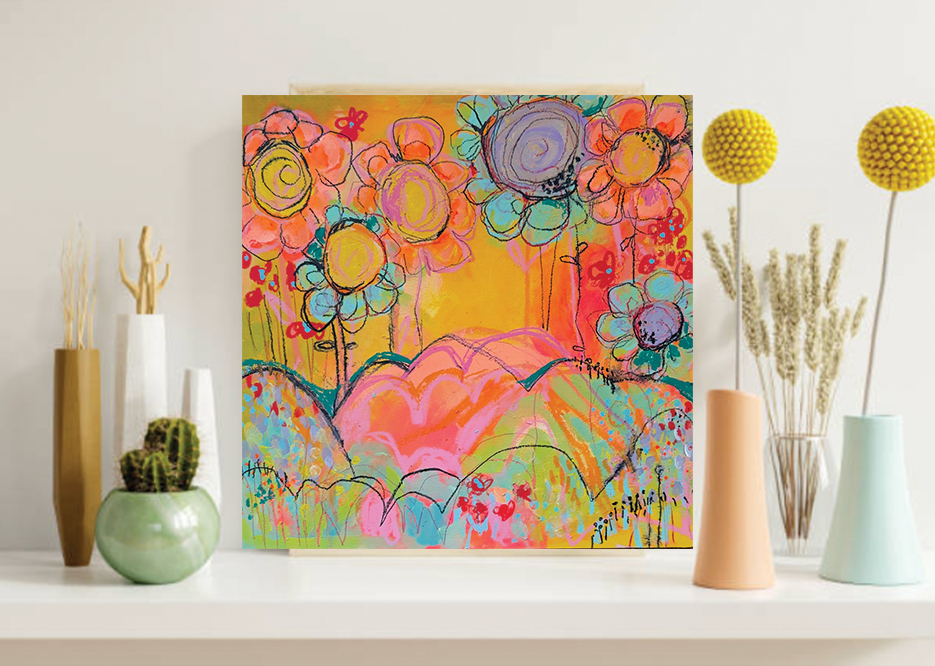 "Sherbet Wonderland" Acrylic, Multimedia, Colorful Designer Wall Art Original