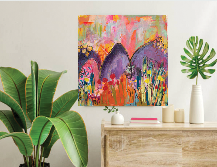 "Gleeful Hike II" Acrylic, Multimedia, Colorful Designer Wall Art Original