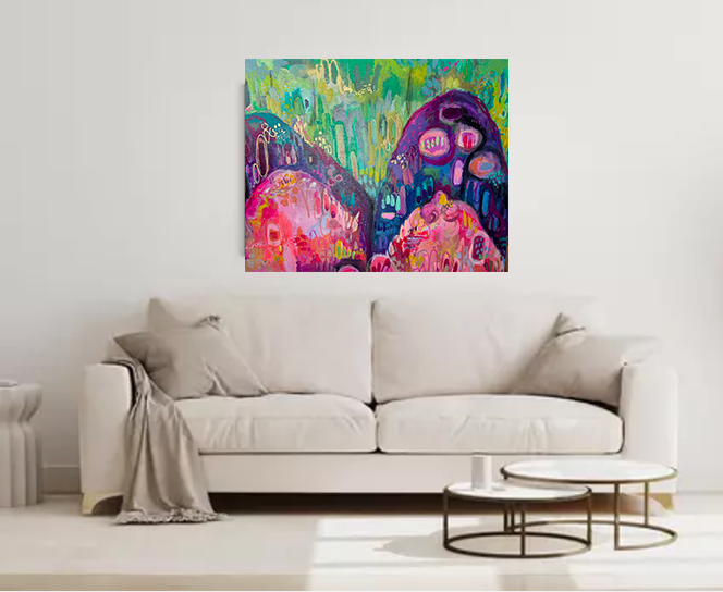 "Hills and Valleys" Acrylic, Multimedia, Colorful Designer Wall Art Gold